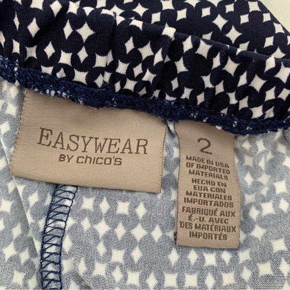 Chico 2 Pants Large Easywear Wide Leg  Pull On Navy White Abstract Boho Travel - Picture 5 of 10